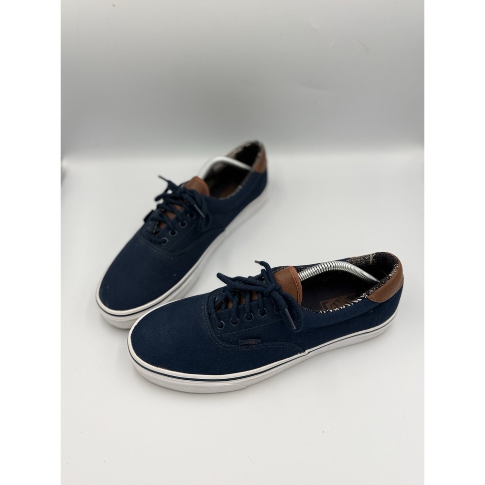 Vans Era 59 Canvas Low Top Sneaker Men's 11 Navy Blue Brown Leather Skate Shoe